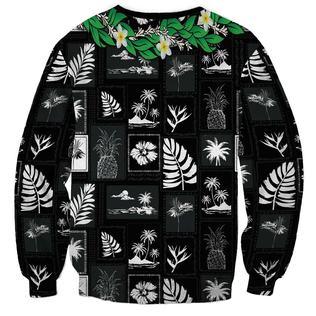 Aloha Hawaii Tuberose Lei Sweatshirt Tropical Vibes Black Color LT14 - Polynesian Pride