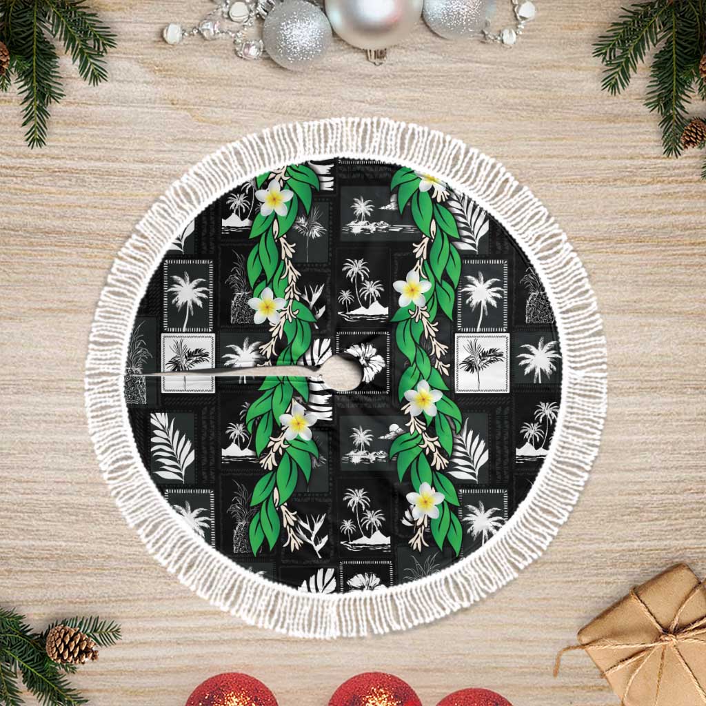 Aloha Hawaii Tuberose Lei Tree Skirt Tropical Vibes Black Color LT14 Fringed Black - Polynesian Pride