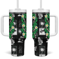 Aloha Hawaii Tuberose Lei Tumbler With Handle Tropical Vibes Black Color LT14 One Size: 40 oz Black - Polynesian Pride