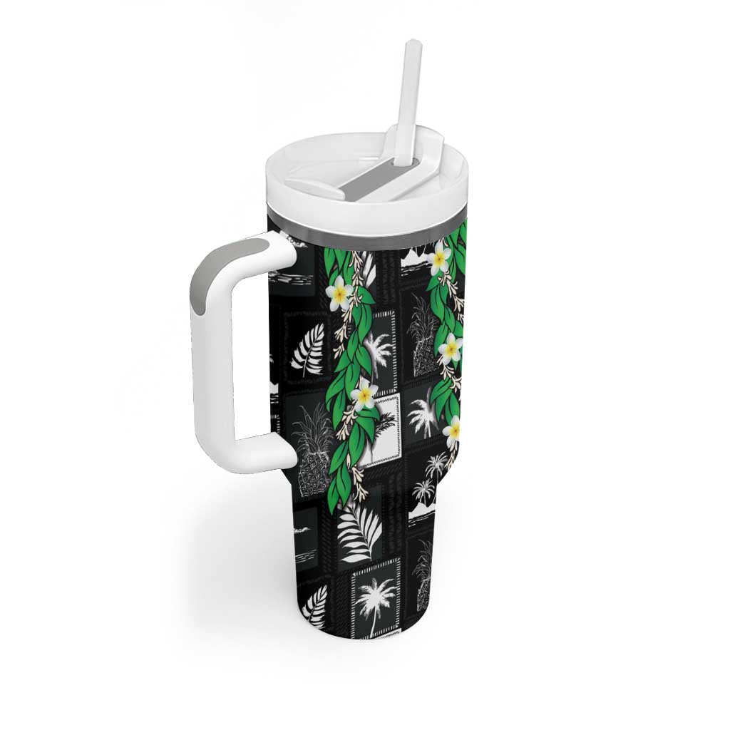 Aloha Hawaii Tuberose Lei Tumbler With Handle Tropical Vibes Black Color LT14 - Polynesian Pride