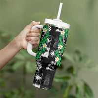 Aloha Hawaii Tuberose Lei Tumbler With Handle Tropical Vibes Black Color LT14 - Polynesian Pride