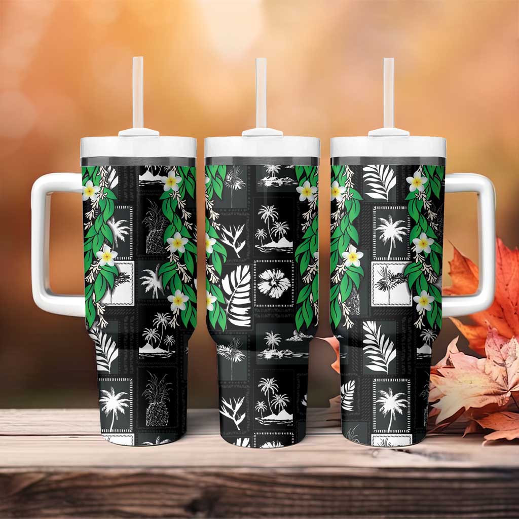 Aloha Hawaii Tuberose Lei Tumbler With Handle Tropical Vibes Black Color LT14 - Polynesian Pride