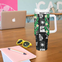 Aloha Hawaii Tuberose Lei Tumbler With Handle Tropical Vibes Black Color LT14 - Polynesian Pride