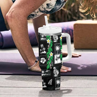 Aloha Hawaii Tuberose Lei Tumbler With Handle Tropical Vibes Black Color LT14 - Polynesian Pride