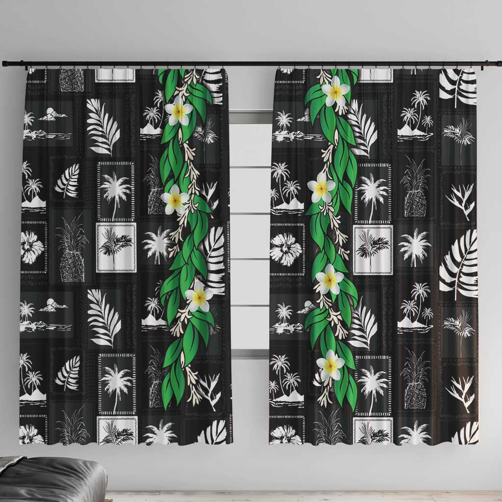 Aloha Hawaii Tuberose Lei Window Curtain Tropical Vibes Black Color LT14 With Hooks Black - Polynesian Pride