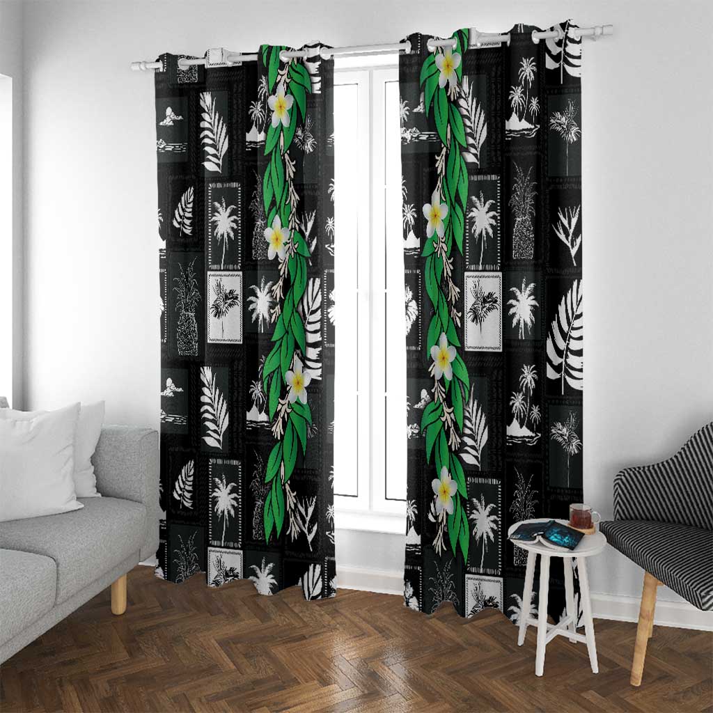 Aloha Hawaii Tuberose Lei Window Curtain Tropical Vibes Black Color LT14 With Grommets Black - Polynesian Pride