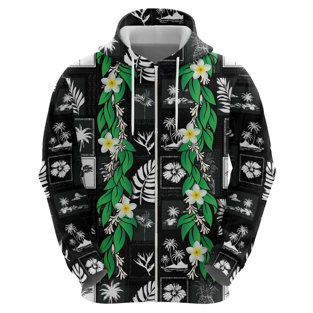 Aloha Hawaii Tuberose Lei Zip Hoodie Tropical Vibes Black Color LT14 - Polynesian Pride