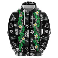 Aloha Hawaii Tuberose Lei Zip Hoodie Tropical Vibes Black Color LT14 - Polynesian Pride