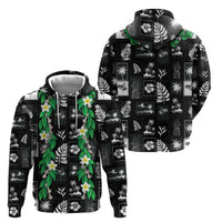 Aloha Hawaii Tuberose Lei Zip Hoodie Tropical Vibes Black Color LT14 - Polynesian Pride