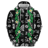 Aloha Hawaii Tuberose Lei Zip Hoodie Tropical Vibes Black Color LT14 - Polynesian Pride
