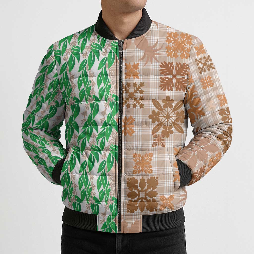 Aloha Hawaii Palaka Tuberose Lei Bomber Puffer Jacket Hawaiian Quilt Seamless Style LT14 - Polynesian Pride
