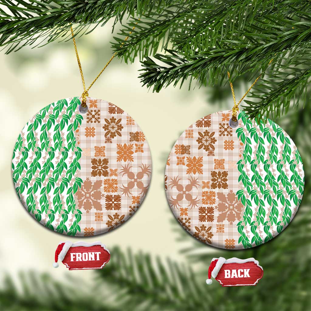 Aloha Hawaii Palaka Tuberose Lei Ceramic Ornament Hawaiian Quilt Seamless Style LT14 Circle Beige - Polynesian Pride