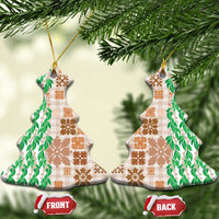 Aloha Hawaii Palaka Tuberose Lei Ceramic Ornament Hawaiian Quilt Seamless Style LT14 Christmas Tree Beige - Polynesian Pride