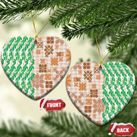 Aloha Hawaii Palaka Tuberose Lei Ceramic Ornament Hawaiian Quilt Seamless Style LT14 Heart Beige - Polynesian Pride