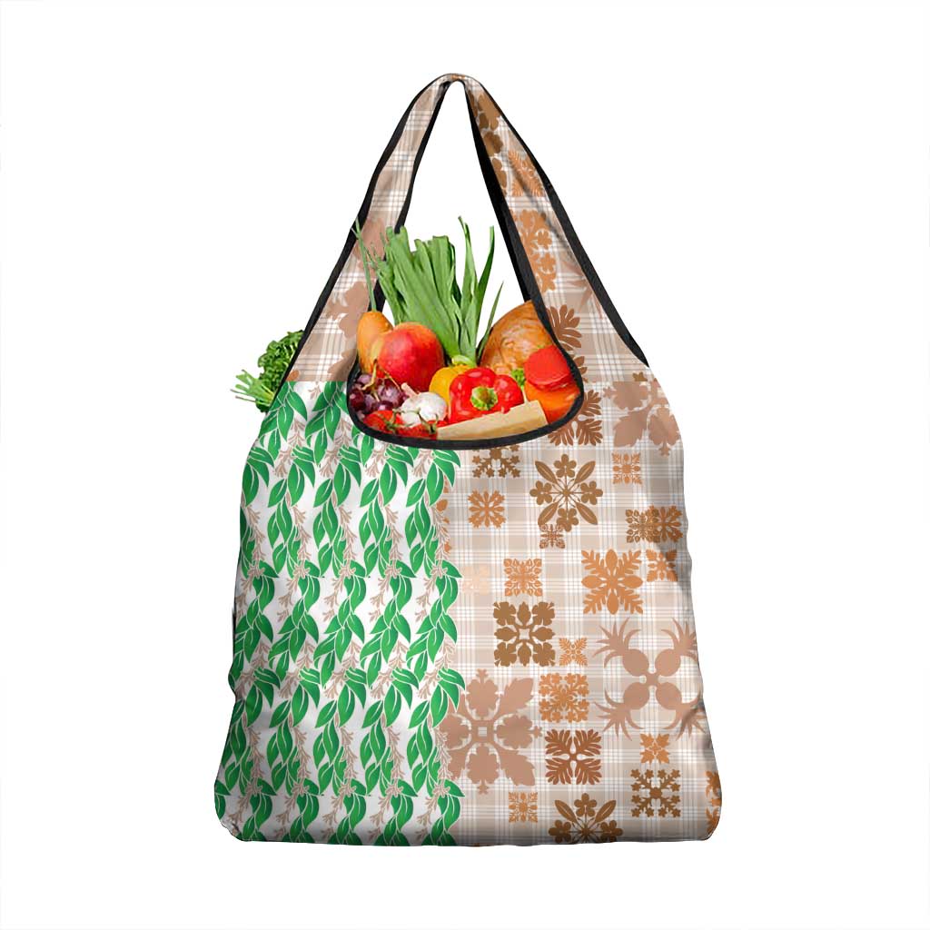 Aloha Hawaii Palaka Tuberose Lei Grocery Bag Hawaiian Quilt Seamless Style LT14 1-pack One Size Beige - Polynesian Pride