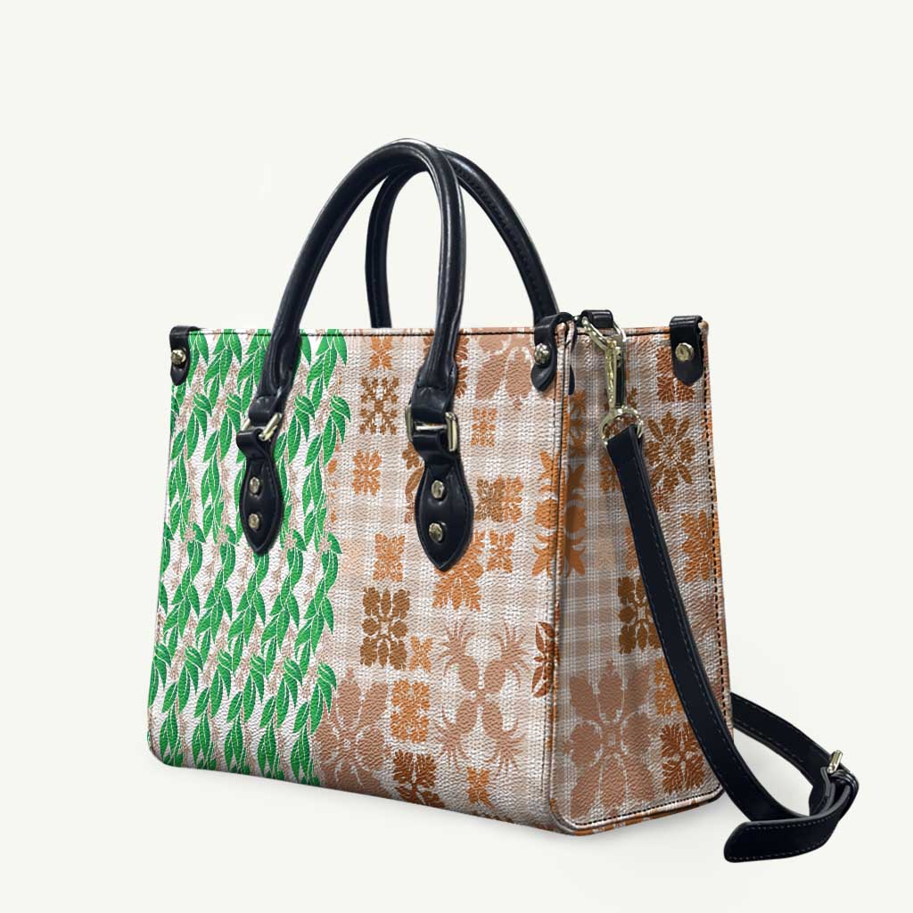 Aloha Hawaii Palaka Tuberose Lei Leather Bag Hawaiian Quilt Seamless Style LT14 Beige - Polynesian Pride