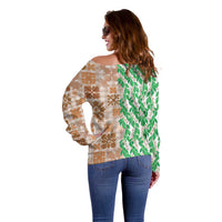 Aloha Hawaii Palaka Tuberose Lei Off Shoulder Sweater Hawaiian Quilt Seamless Style LT14 - Polynesian Pride