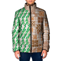 Aloha Hawaii Palaka Tuberose Lei Padded Jacket Hawaiian Quilt Seamless Style LT14 Men Beige - Polynesian Pride