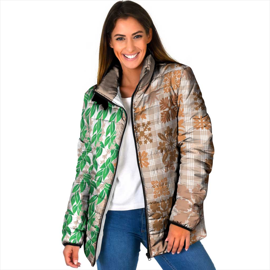 Aloha Hawaii Palaka Tuberose Lei Padded Jacket Hawaiian Quilt Seamless Style LT14 Women Beige - Polynesian Pride
