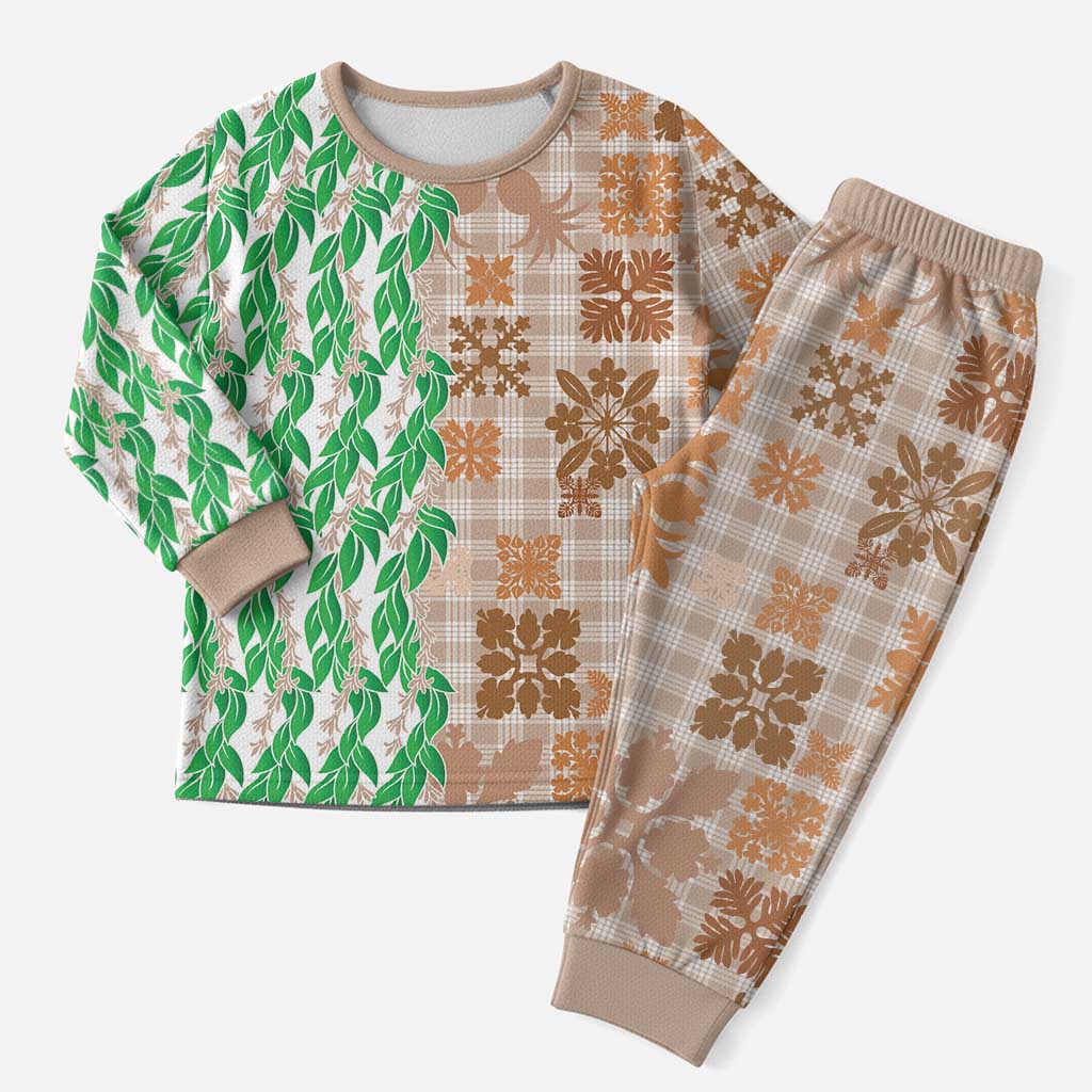 Aloha Hawaii Palaka Tuberose Lei Christmas Pajama Set Hawaiian Quilt Seamless Style LT14 Men Beige - Polynesian Pride