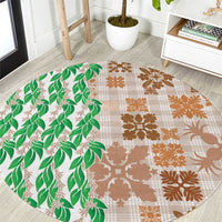 Aloha Hawaii Palaka Tuberose Lei Round Carpet Hawaiian Quilt Seamless Style LT14 Beige - Polynesian Pride