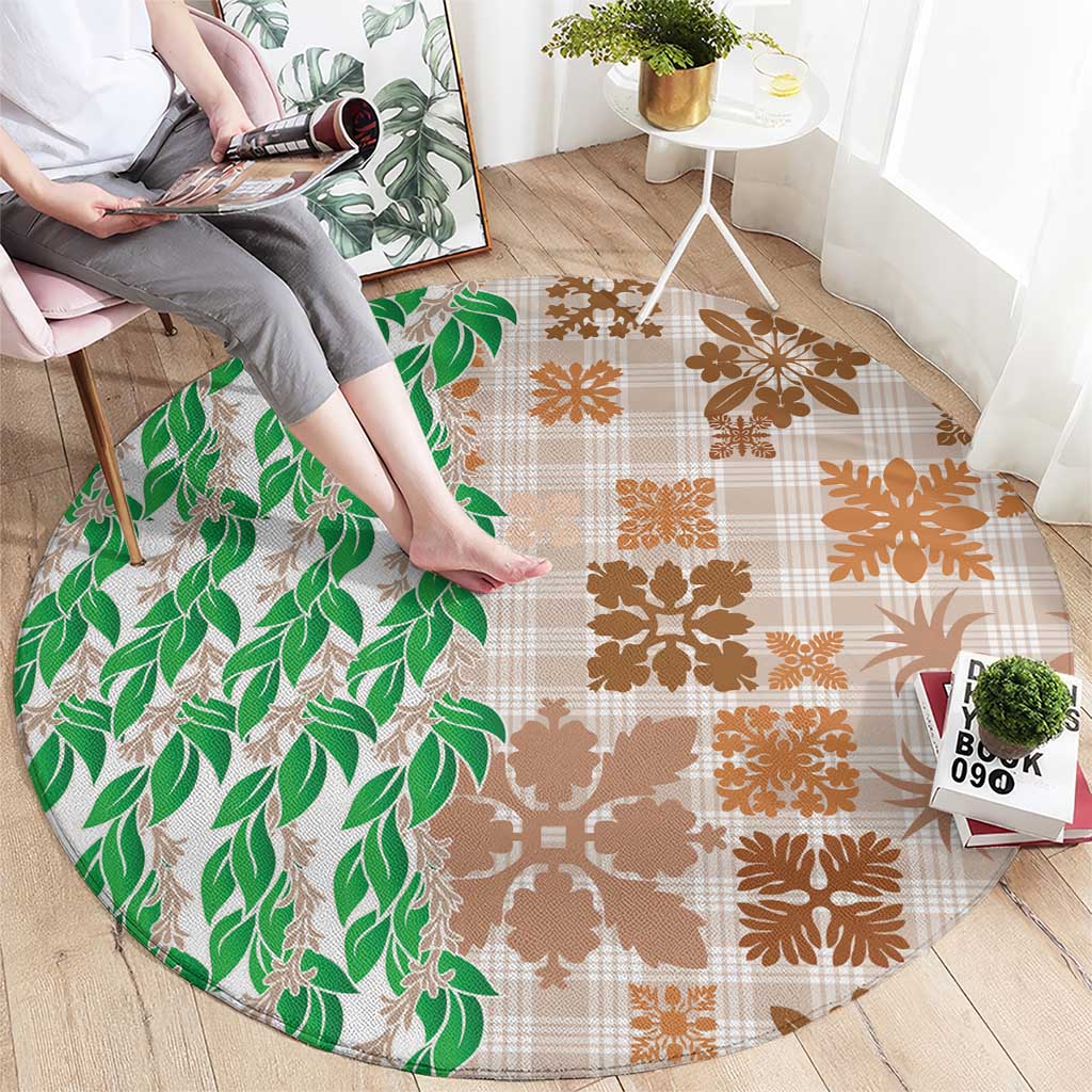Aloha Hawaii Palaka Tuberose Lei Round Carpet Hawaiian Quilt Seamless Style LT14 - Polynesian Pride