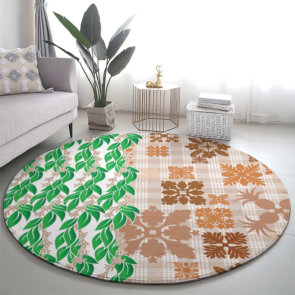 Aloha Hawaii Palaka Tuberose Lei Round Carpet Hawaiian Quilt Seamless Style LT14 - Polynesian Pride