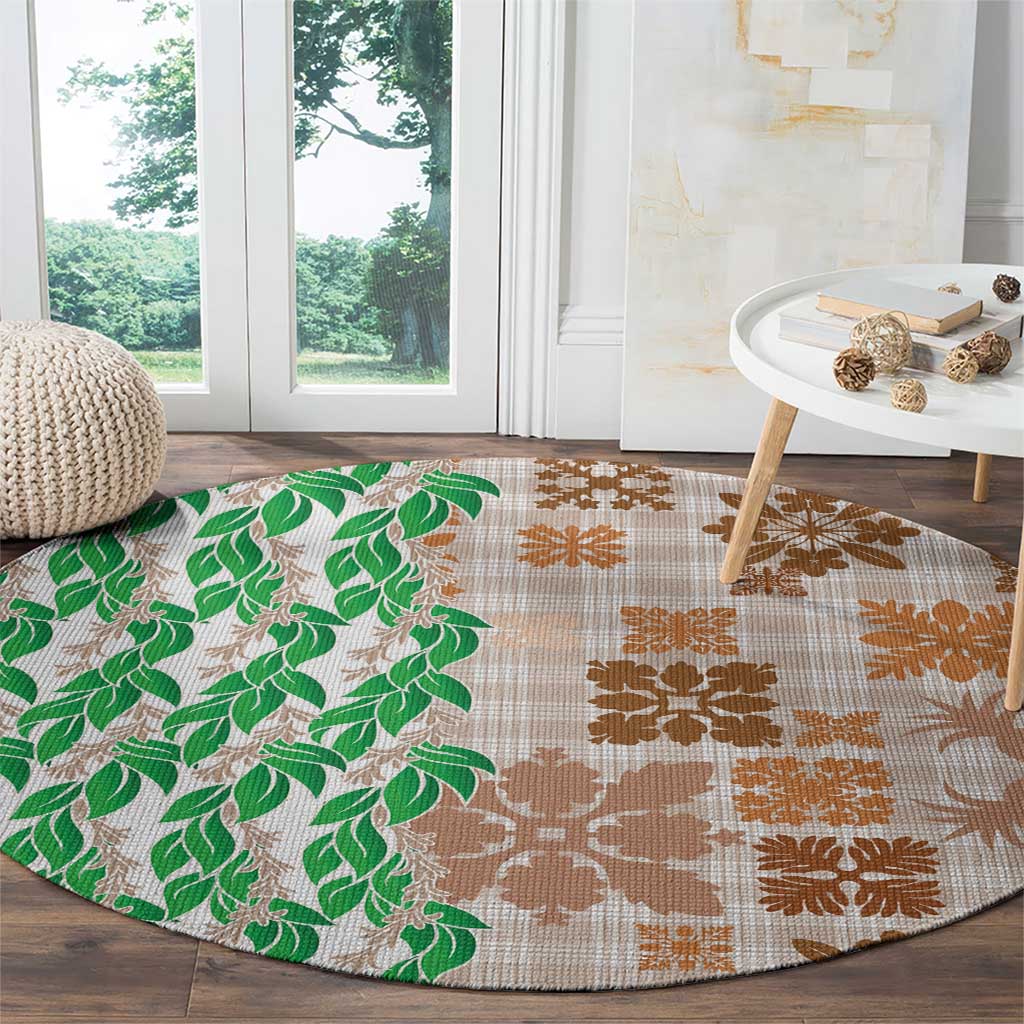 Aloha Hawaii Palaka Tuberose Lei Round Carpet Hawaiian Quilt Seamless Style LT14 - Polynesian Pride