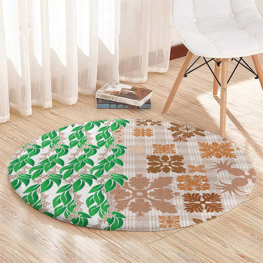 Aloha Hawaii Palaka Tuberose Lei Round Carpet Hawaiian Quilt Seamless Style LT14 - Polynesian Pride