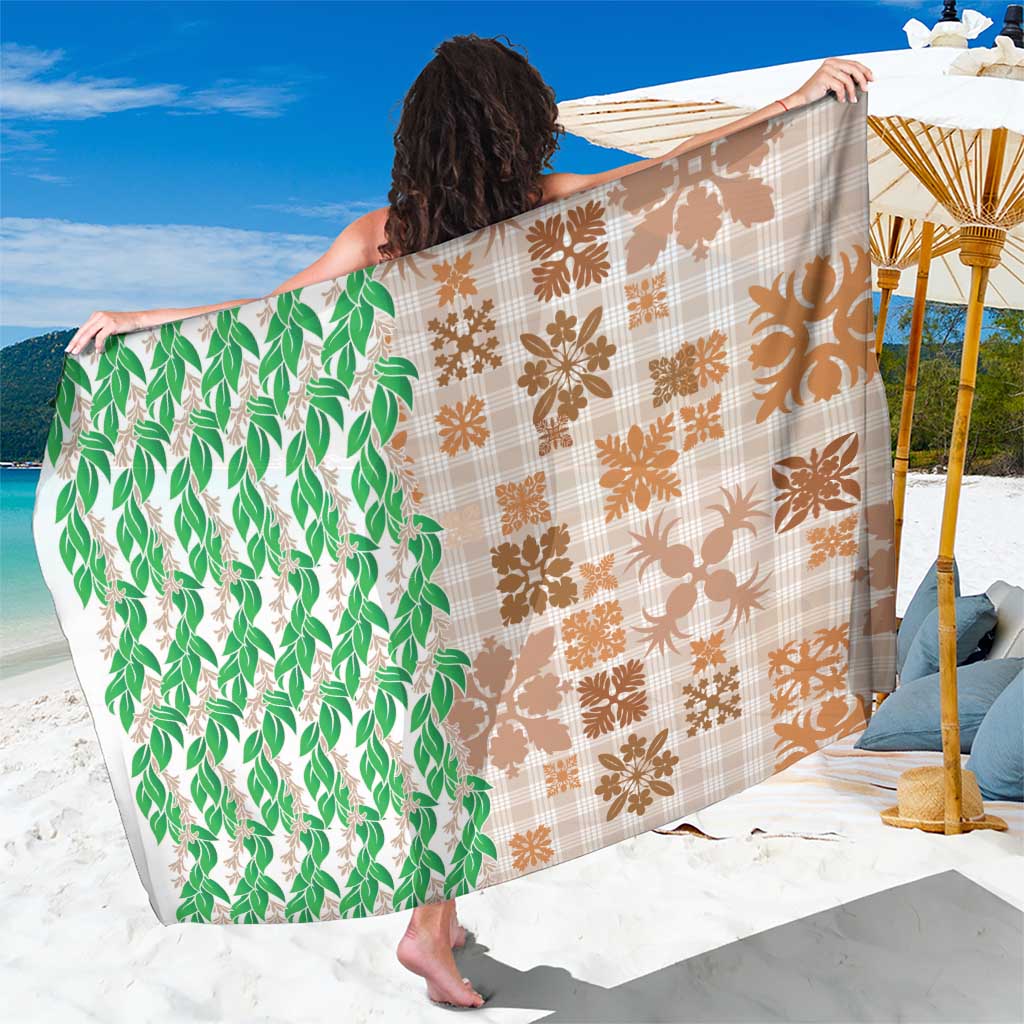 Aloha Hawaii Palaka Tuberose Lei Sarong Hawaiian Quilt Seamless Style LT14 One Size 44 x 66 inches Beige - Polynesian Pride