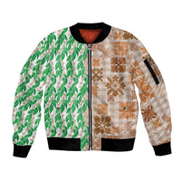 Aloha Hawaii Palaka Tuberose Lei Sleeve Zip Bomber Jacket Hawaiian Quilt Seamless Style LT14 Unisex Beige - Polynesian Pride
