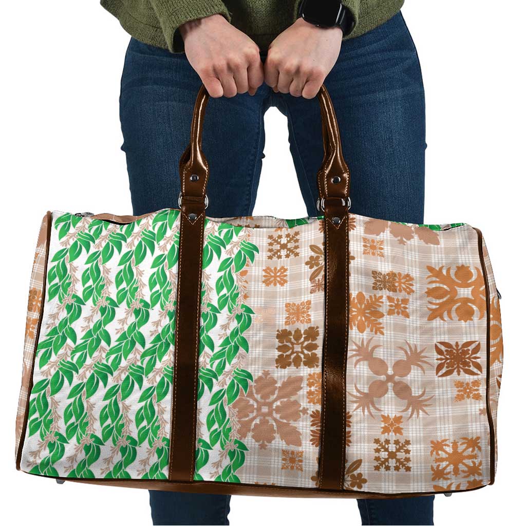 Aloha Hawaii Palaka Tuberose Lei Travel Bag Hawaiian Quilt Seamless Style LT14 Beige - Polynesian Pride