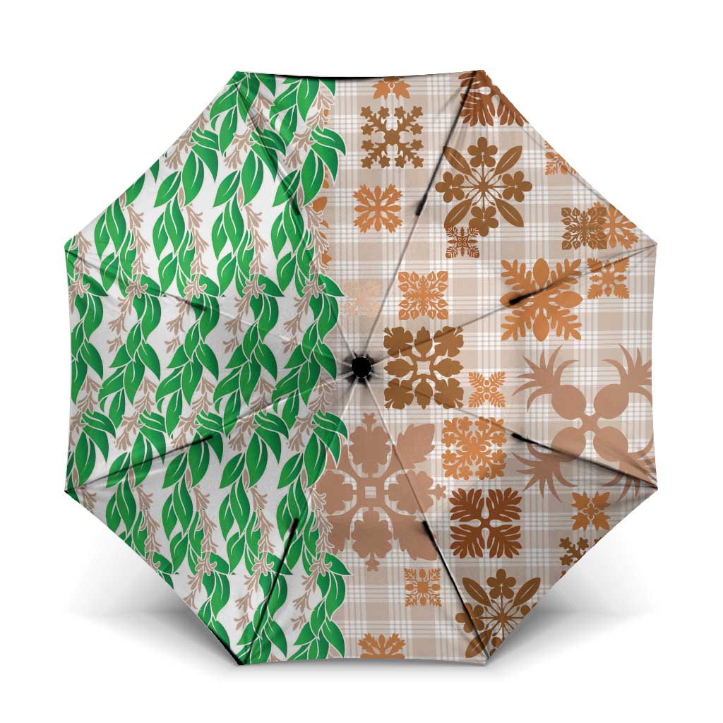 Aloha Hawaii Palaka Tuberose Lei Umbrella Hawaiian Quilt Seamless Style LT14 One Size Folded 11.42 inch Opened Diameter 37.4 inch Beige - Polynesian Pride