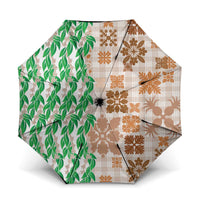Aloha Hawaii Palaka Tuberose Lei Umbrella Hawaiian Quilt Seamless Style LT14 One Size Folded 11.42 inch Opened Diameter 37.4 inch Beige - Polynesian Pride