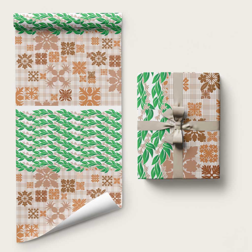 Aloha Hawaii Palaka Tuberose Lei Wrapping Paper Hawaiian Quilt Seamless Style LT14 58" × 23" Beige - Polynesian Pride