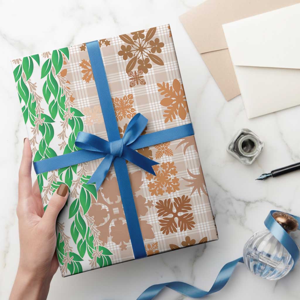 Aloha Hawaii Palaka Tuberose Lei Wrapping Paper Hawaiian Quilt Seamless Style LT14 - Polynesian Pride
