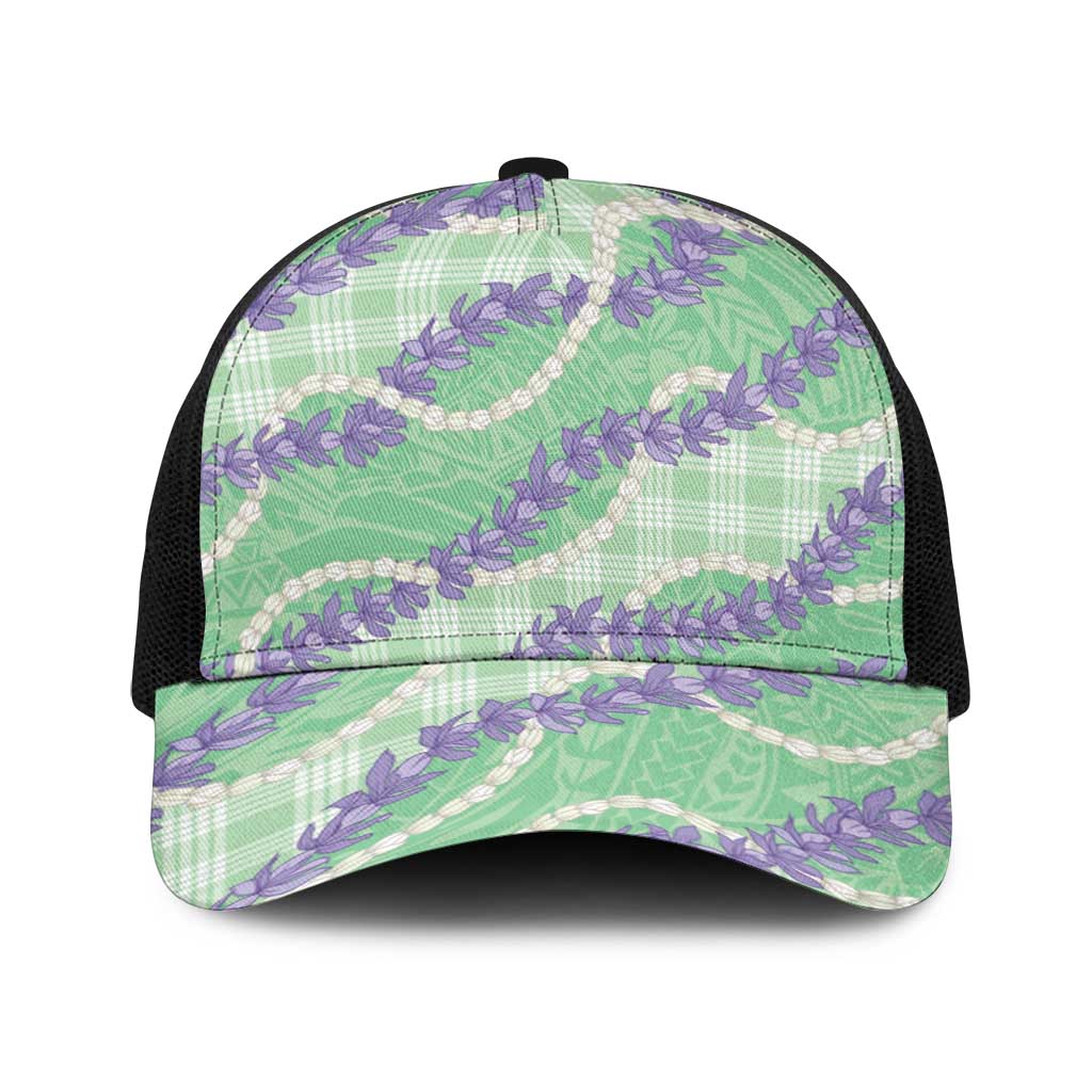 Pastel Green Hawaii Palaka Honohono Pikake Baseball Net Cap Hawaiian Orchid Lei Polynesian Pattern LT14 One Size Black Pastel Green - Polynesian Pride