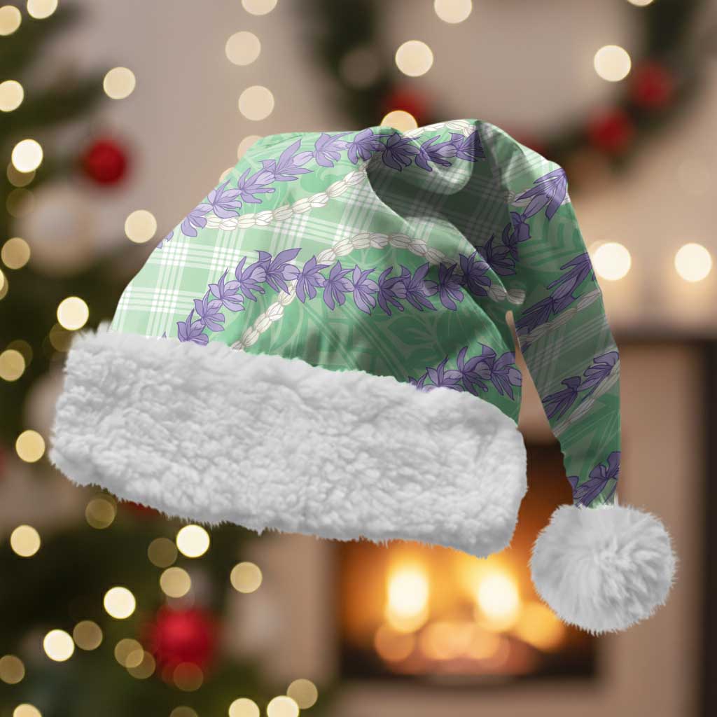 Pastel Green Hawaii Palaka Honohono Pikake Christmas Santa Hat Hawaiian Orchid Lei Polynesian Pattern LT14 With Fur Pastel Green - Polynesian Pride