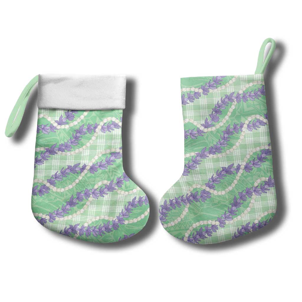 Pastel Green Hawaii Palaka Honohono Pikake Christmas Stocking Hawaiian Orchid Lei Polynesian Pattern LT14 - Polynesian Pride