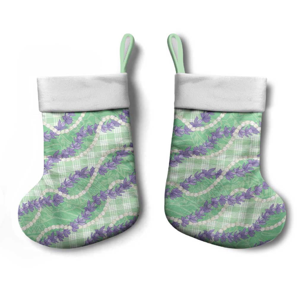 Pastel Green Hawaii Palaka Honohono Pikake Christmas Stocking Hawaiian Orchid Lei Polynesian Pattern LT14 - Polynesian Pride