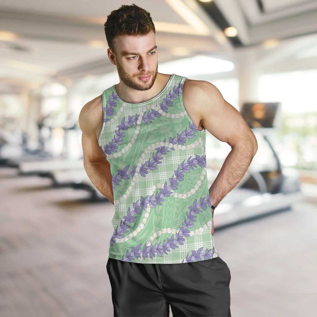 Pastel Green Hawaii Palaka Honohono Pikake Men Tank Top Hawaiian Orchid Lei Polynesian Pattern LT14 Pastel Green - Polynesian Pride