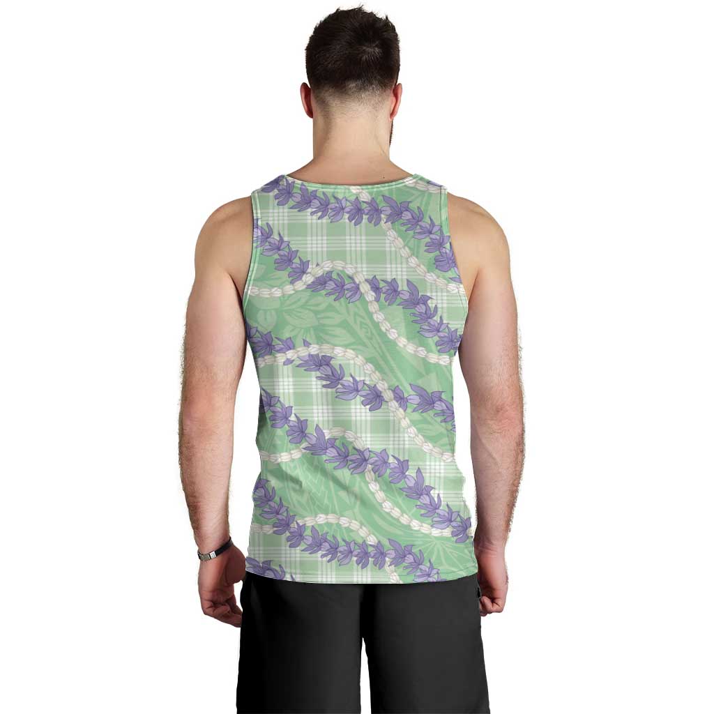 Pastel Green Hawaii Palaka Honohono Pikake Men Tank Top Hawaiian Orchid Lei Polynesian Pattern LT14 - Polynesian Pride