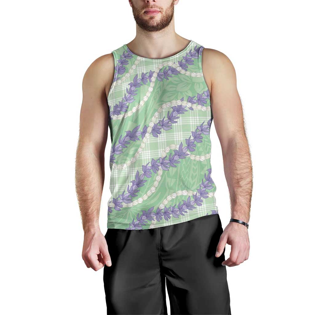 Pastel Green Hawaii Palaka Honohono Pikake Men Tank Top Hawaiian Orchid Lei Polynesian Pattern LT14 - Polynesian Pride