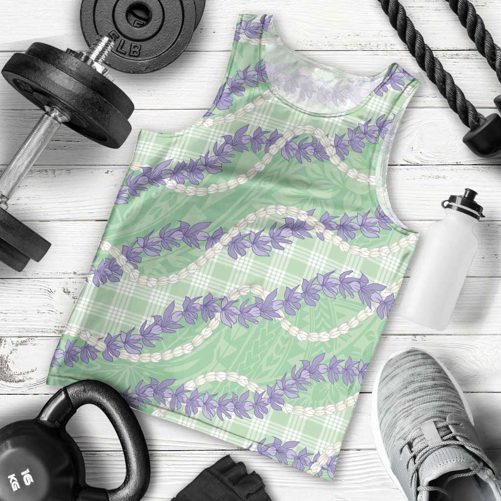 Pastel Green Hawaii Palaka Honohono Pikake Men Tank Top Hawaiian Orchid Lei Polynesian Pattern LT14 - Polynesian Pride