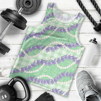 Pastel Green Hawaii Palaka Honohono Pikake Men Tank Top Hawaiian Orchid Lei Polynesian Pattern LT14 - Polynesian Pride