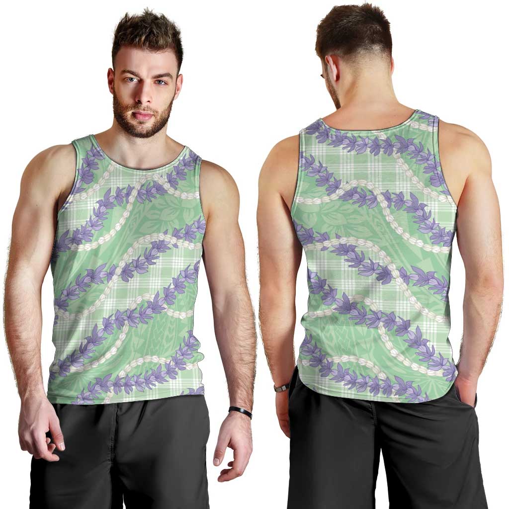 Pastel Green Hawaii Palaka Honohono Pikake Men Tank Top Hawaiian Orchid Lei Polynesian Pattern LT14 - Polynesian Pride