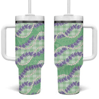 Pastel Green Hawaii Palaka Honohono Pikake Tumbler With Handle Hawaiian Orchid Lei Polynesian Pattern LT14 One Size: 40 oz Pastel Green - Polynesian Pride
