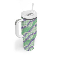 Pastel Green Hawaii Palaka Honohono Pikake Tumbler With Handle Hawaiian Orchid Lei Polynesian Pattern LT14 - Polynesian Pride