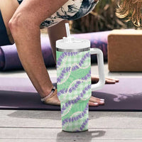 Pastel Green Hawaii Palaka Honohono Pikake Tumbler With Handle Hawaiian Orchid Lei Polynesian Pattern LT14 - Polynesian Pride