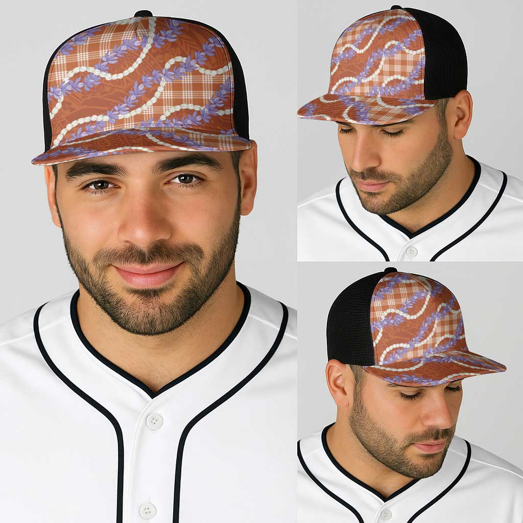 Orange Hawaii Palaka Honohono Pikake Baseball Net Cap Hawaiian Orchid Lei Polynesian Pattern LT14 - Polynesian Pride
